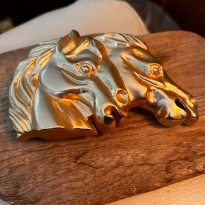 Doreen Ryan Two Horse Head Buckle Signed Gold Tone Vintage 1993 LARGE!